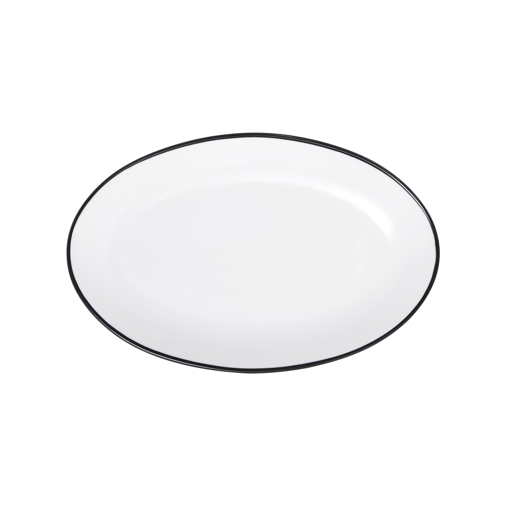 Mikasa Hospitality 9 3/4" Oval Bistro Plate - Porcelain, Black Pinstripe (5260391)