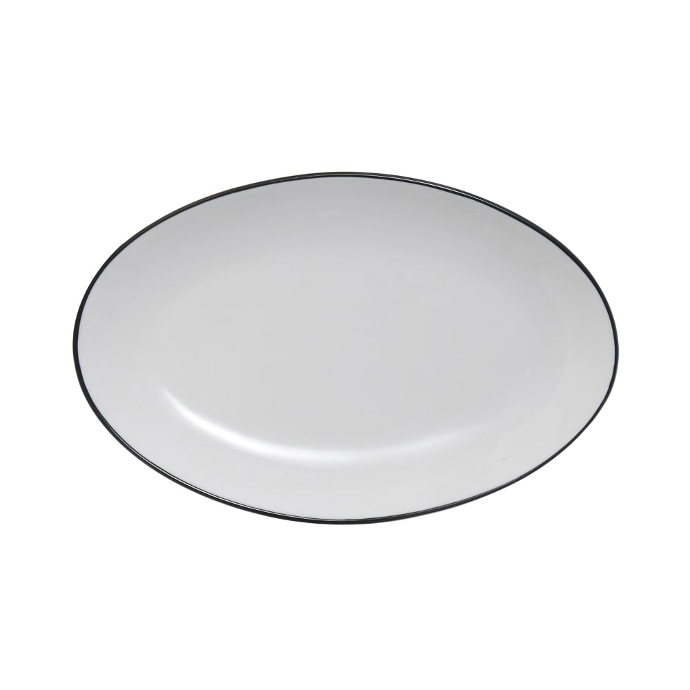 Mikasa Hospitality 11 3/4" Oval Bistro Plate - Porcelain, Black Pinstripe (5260392)