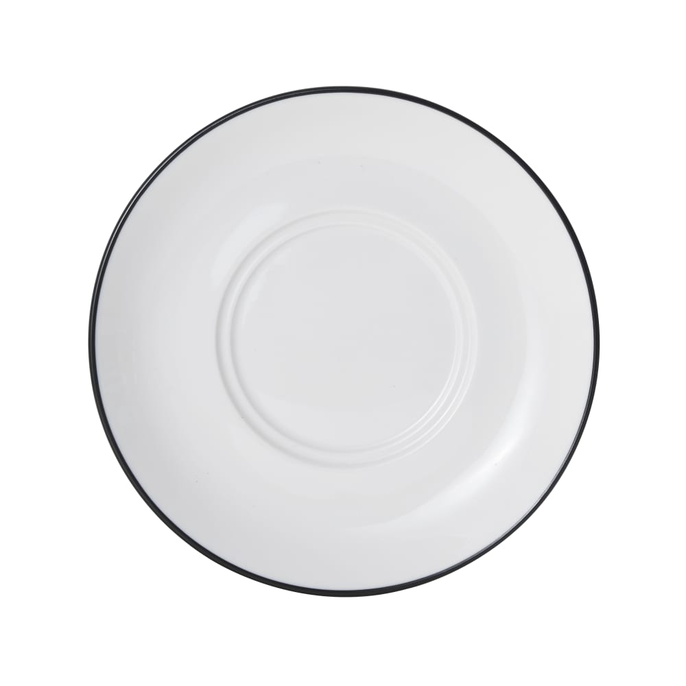 Mikasa Hospitality 6 3/4" Round Bistro Saucer - Porcelain, Black Pinstripe (5260395)