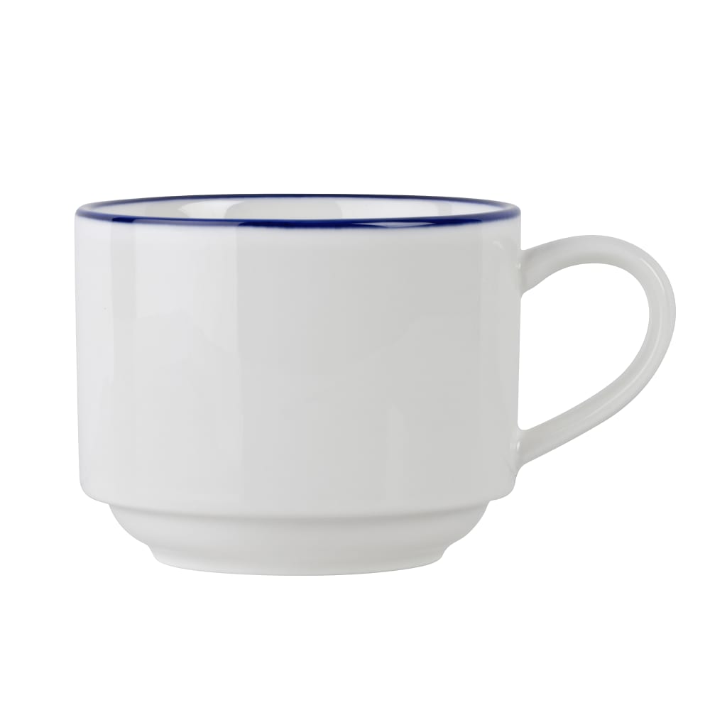 Mikasa Hospitality 9 1/10 oz Bistro Cup - Porcelain, Blue Pinstripe (5305729)