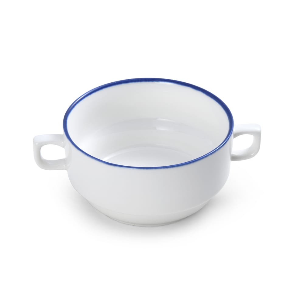 Mikasa Hospitality 11 1/5 oz Round Bistro Soup Cup - Porcelain, Blue Pinstripe (5305732)