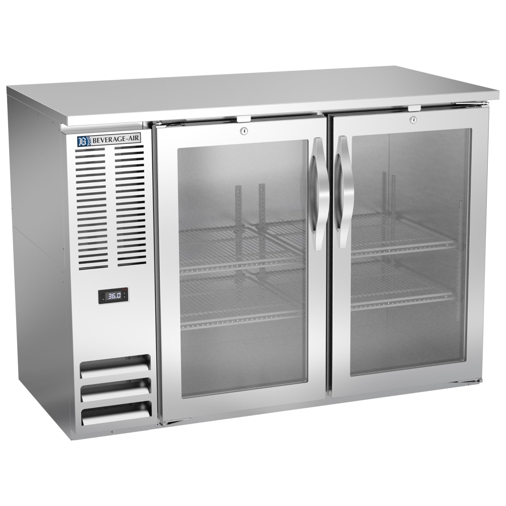Beverage-Air BBN48HC-FG-S 48" Bar Refrigerator - 2 Swinging Glass Doors, Stainless, 115v