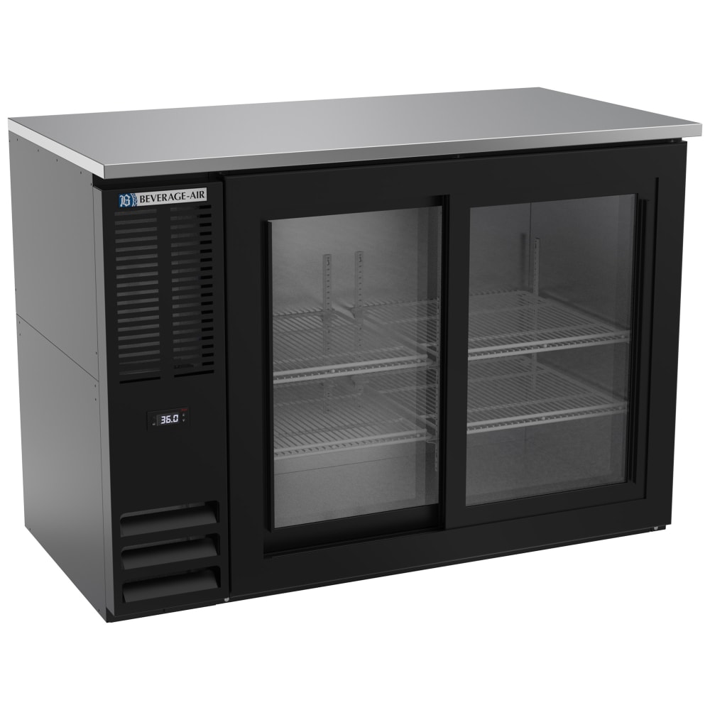 Beverage-Air BBN48HC-F-GS-B 48" Bar Refrigerator - 2 Sliding Glass Doors, Black, 115v