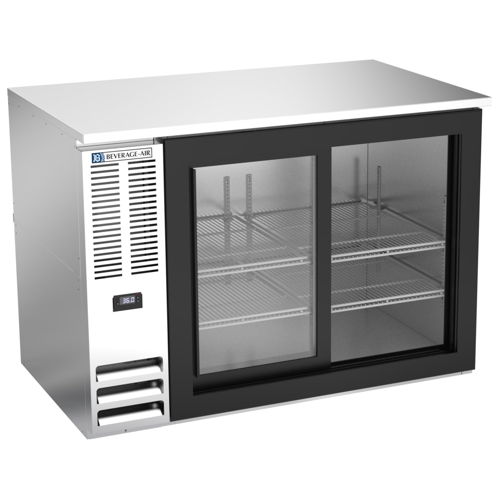 Beverage-Air BB48HC-F-GS-S 48" Bar Refrigerator - 2 Sliding Glass Doors, Stainless, 115v