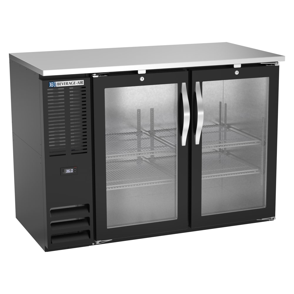 Beverage-Air BBN48HC-G-B 48" Bar Refrigerator - 2 Swinging Glass Doors, Black, 115v