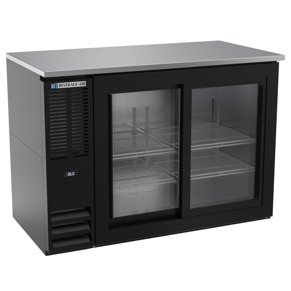 Beverage-Air BBN48HC-GS-B 48" Bar Refrigerator - 2 Sliding Glass Doors, Black, 115v