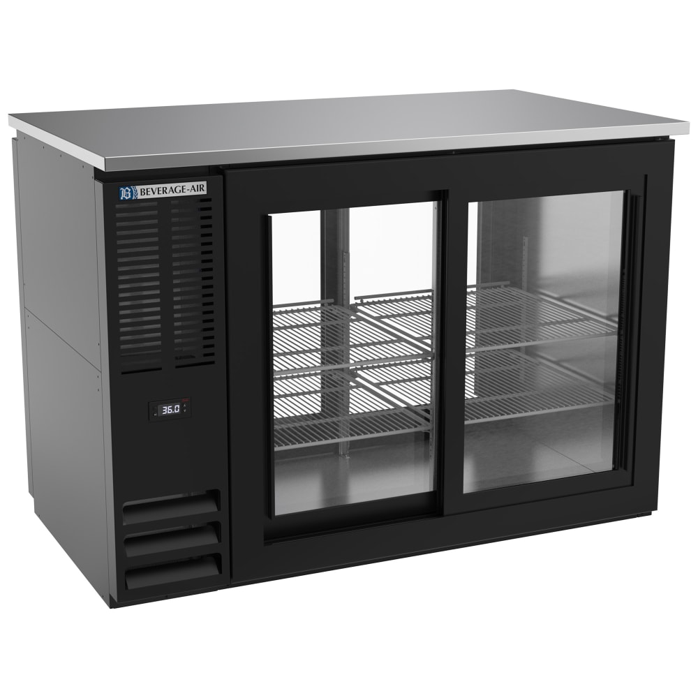 Beverage-Air BBN48HC-F-GS-PT-B 48" Bar Refrigerator - 4 Sliding Glass Doors, Black, 115v