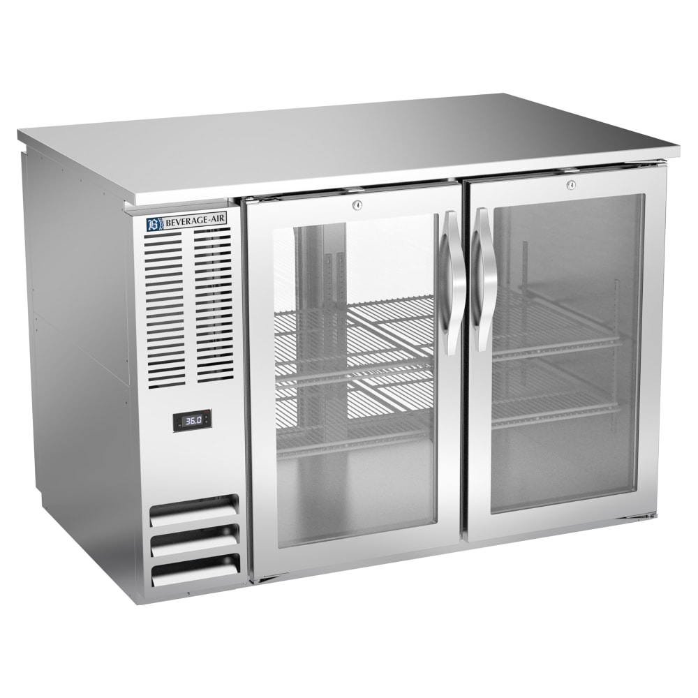 Beverage-Air BB48HC-FG-PT-S 48" Pass Thru Bar Refrigerator - 4 Swinging Glass Doors, Stainless, 115v