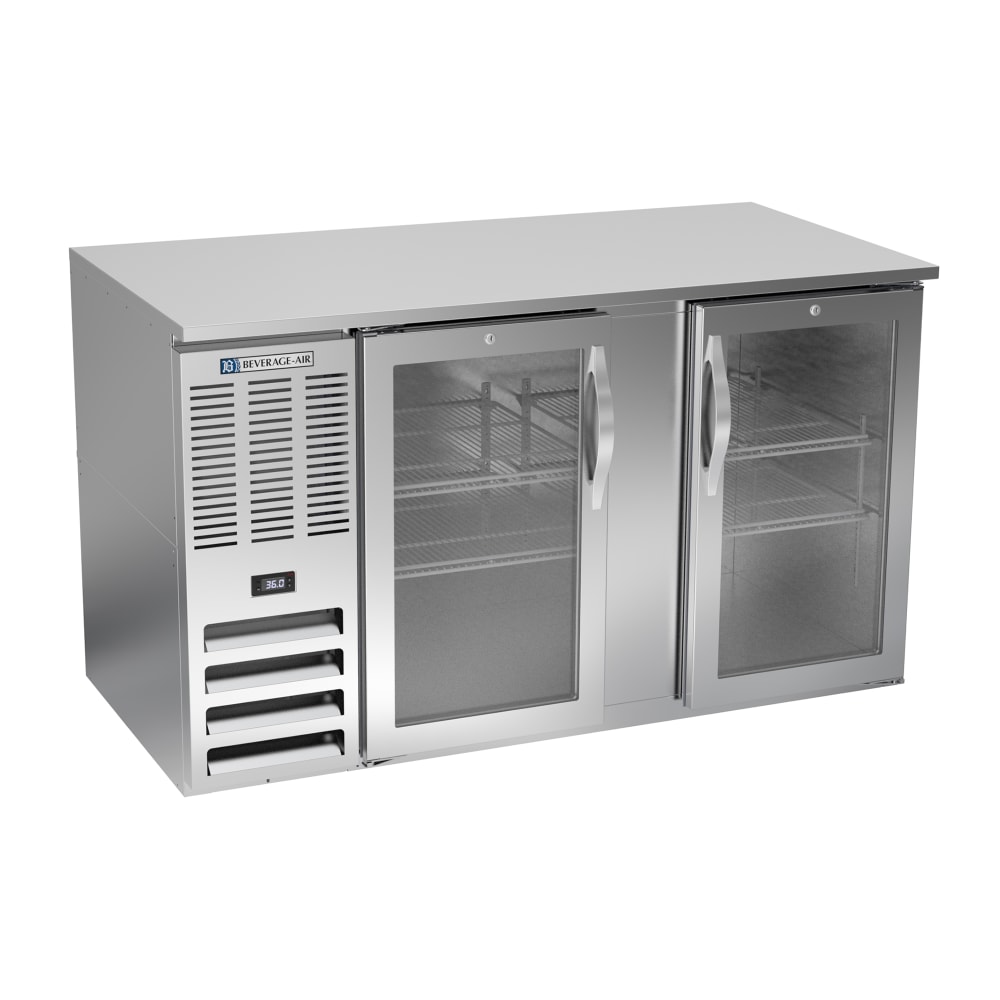 Beverage-Air BB58HC-G-S 59" Bar Refrigerator - 2 Swinging Glass Doors, Stainless, 115v