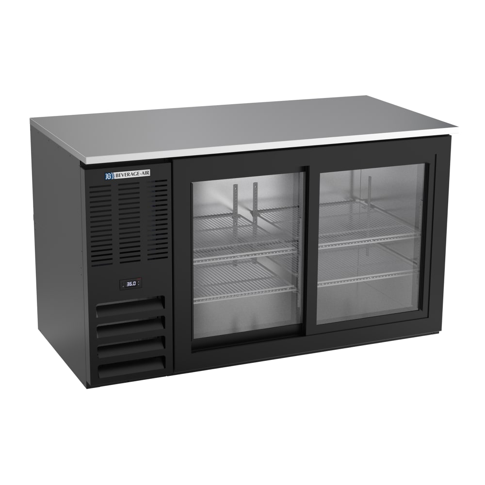Beverage-Air BB58HC-GS-B 59" Bar Refrigerator - 2 Sliding Glass Doors, Black, 115v