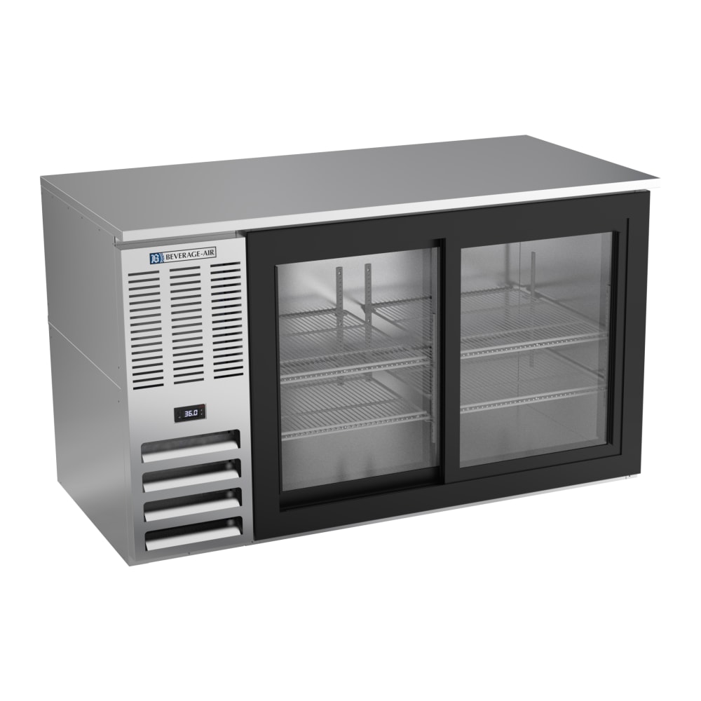 Beverage-Air BB58HC-GS-S 59" Bar Refrigerator - 2 Sliding Glass Doors, Stainless, 115v