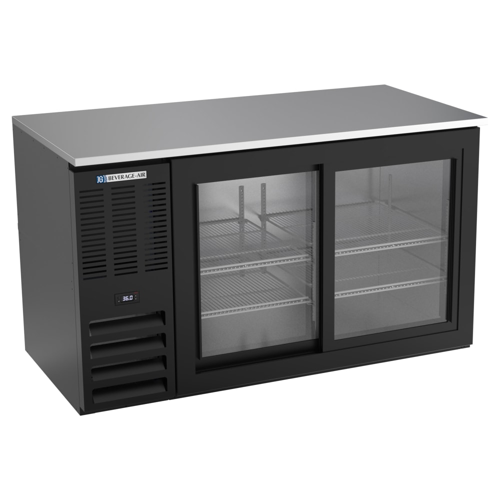 Beverage-Air BB58HC-F-GS-B 58" Bar Refrigerator - 2 Sliding Glass Doors, Black, 115v