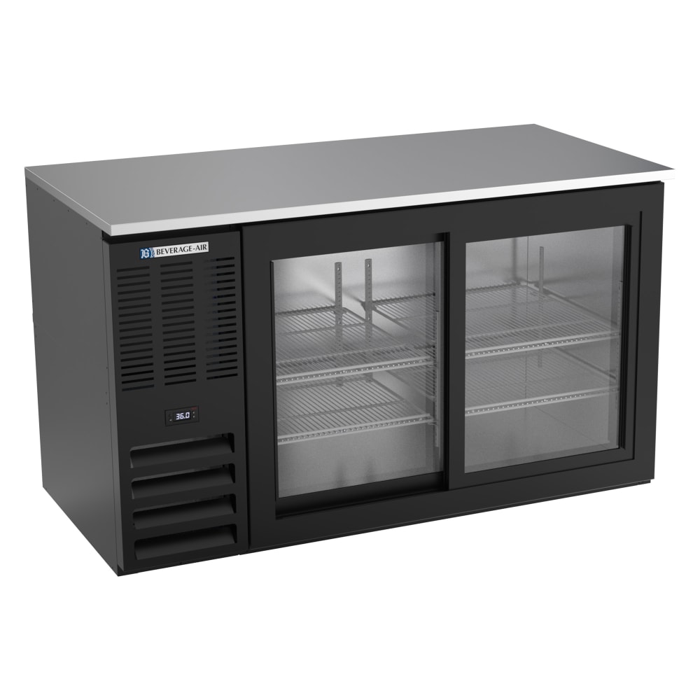 Beverage-Air BB58HC-GS-B 58" Bar Refrigerator - 2 Sliding Glass Doors, Black, 115v