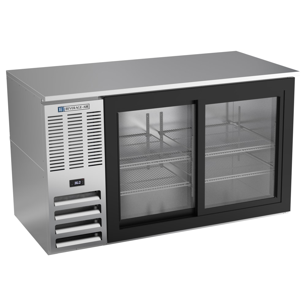 Beverage-Air BB58HC-GS-S 58" Bar Refrigerator - 2 Sliding Glass Doors, Stainless, 115v