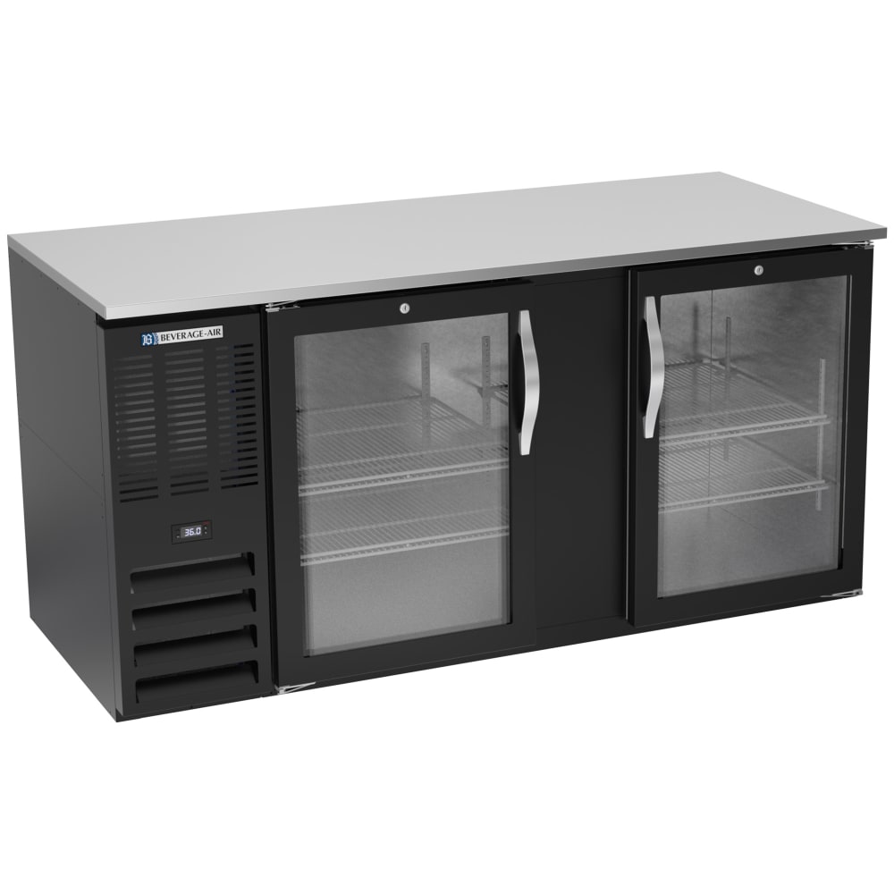 Beverage-Air BB68HC-G-B 69" Bar Refrigerator - 2 Swinging Glass Doors, Black, 115v