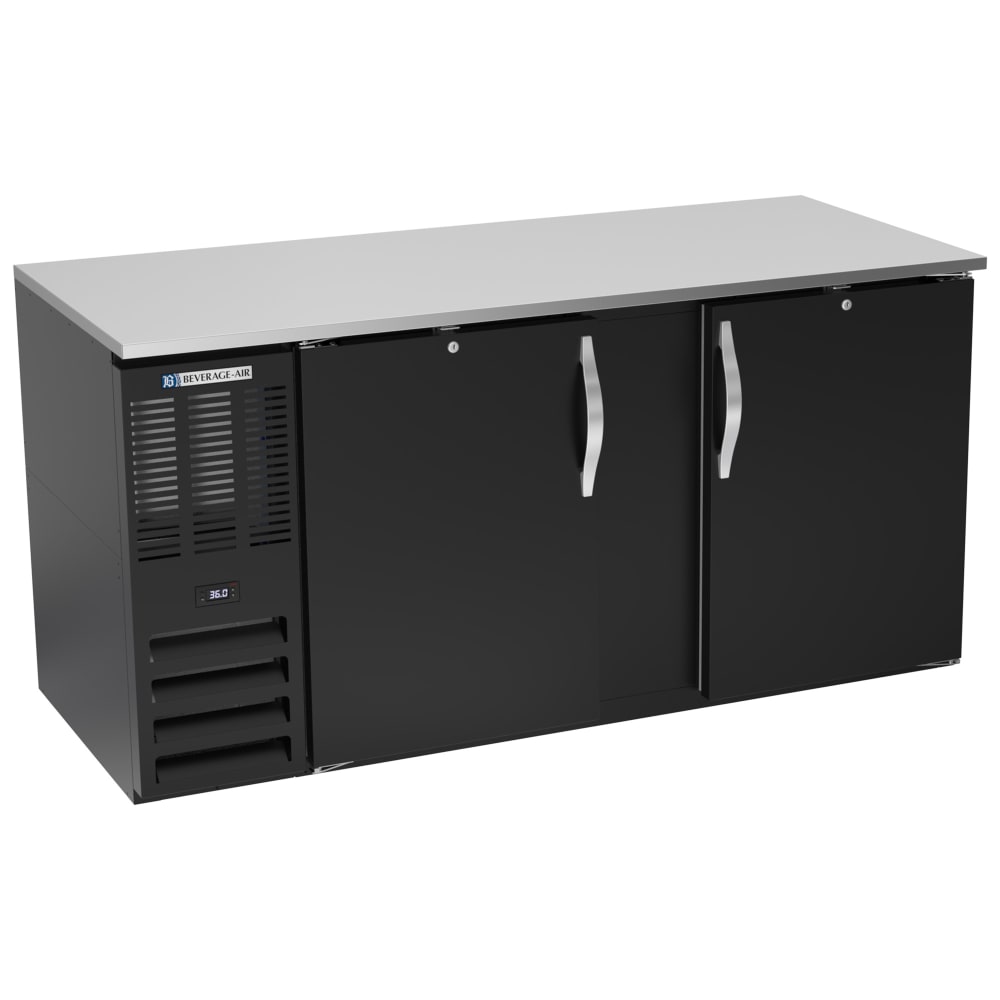 Beverage-Air BB68HC-F-B 68" Bar Refrigerator - 2 Swinging Solid Doors, Black, 115v
