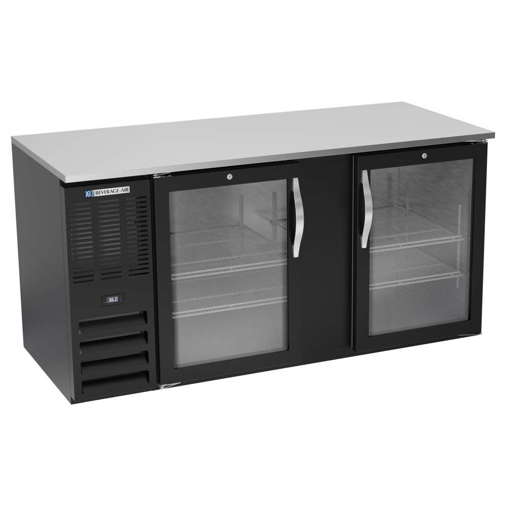 Beverage-Air BB68HC-FG-B 68" Bar Refrigerator - 2 Swinging Glass Doors, Black, 115v