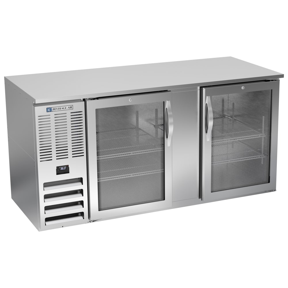 Beverage-Air BB68HC-FG-S 68" Bar Refrigerator - 2 Swinging Glass Doors, Stainless, 115v