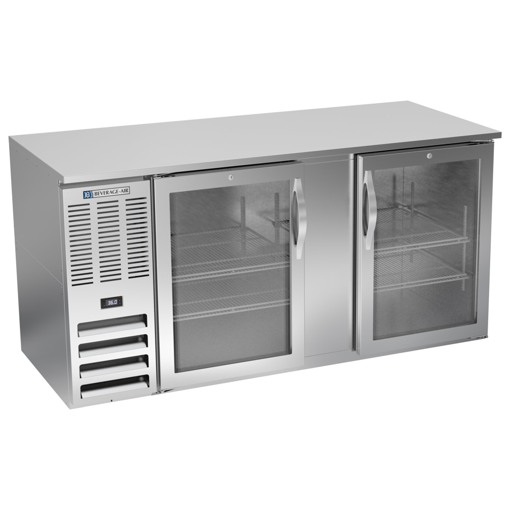 Beverage-Air BB68HC-G-S 68" Bar Refrigerator - 2 Swinging Glass Doors, Stainless, 115v