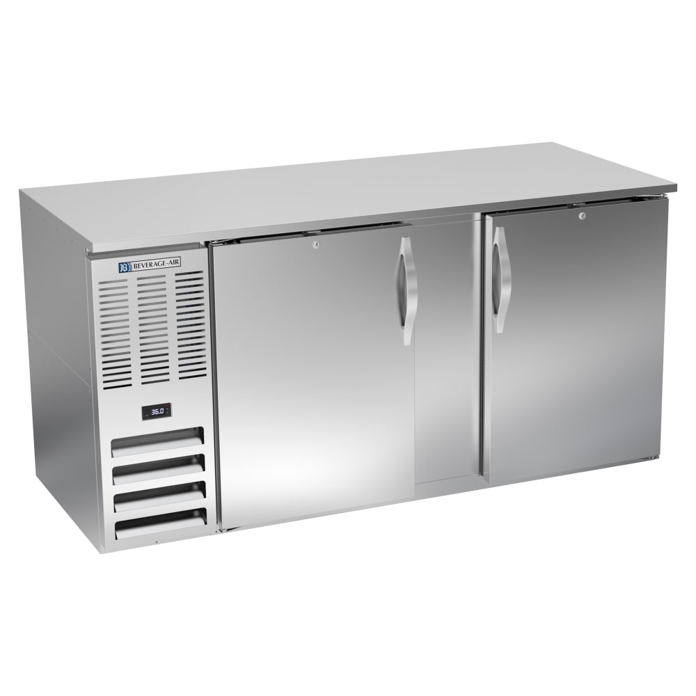 Beverage-Air BB68HC-S 68" Bar Refrigerator - 2 Swinging Solid Doors, Stainless, 115v