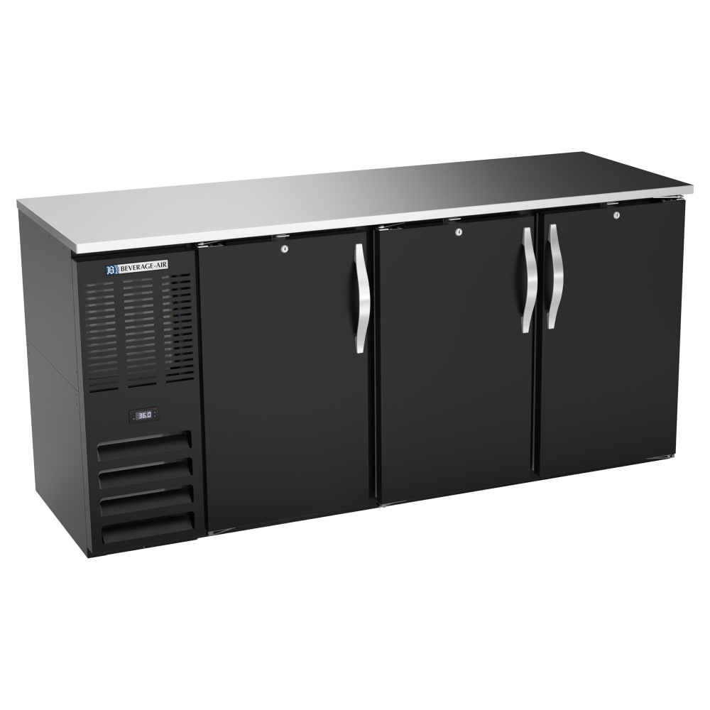 Beverage-Air BBN72HC-B 72" Bar Refrigerator - 3 Swinging Solid Doors, Black, 115v