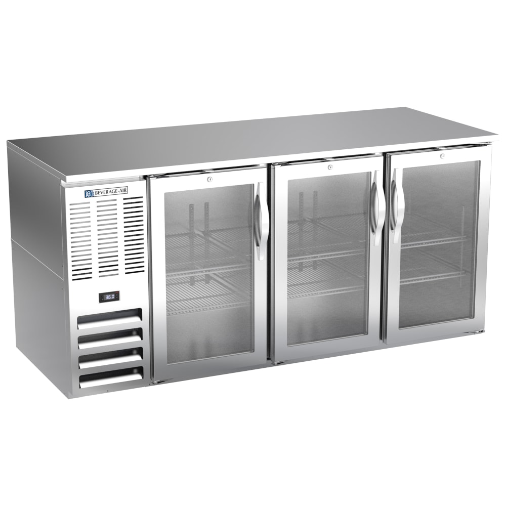 Beverage-Air BB72HC-FG-S 72" Bar Refrigerator - 3 Swinging Glass Doors, Stainless, 115v