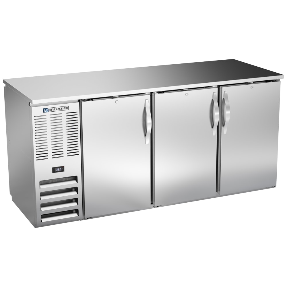 Beverage-Air BBN72HC-F-PT-S 72" Bar Refrigerator - 6 Swinging Solid Doors, Stainless, 115v