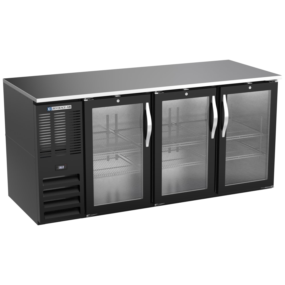 Beverage-Air BB72HC-G-B 72" Bar Refrigerator - 3 Swinging Glass Doors, Black, 115v