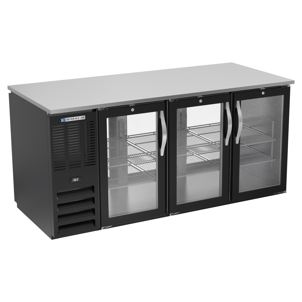 Beverage-Air BB72HC-G-PT-B 72" Bar Refrigerator - 6 Swinging Glass Doors, Black, 115v