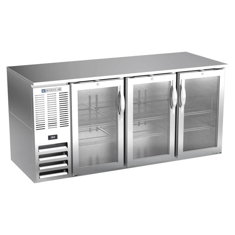 Beverage-Air BB72HC-G-S 72" Bar Refrigerator - 3 Swinging Glass Doors, Stainless, 115v