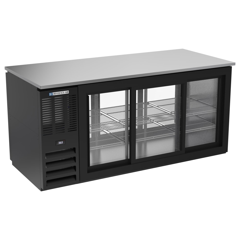 Beverage-Air BB72HC-GS-PT-B 72" Bar Refrigerator - 6 Sliding Glass Doors, Black, 115v