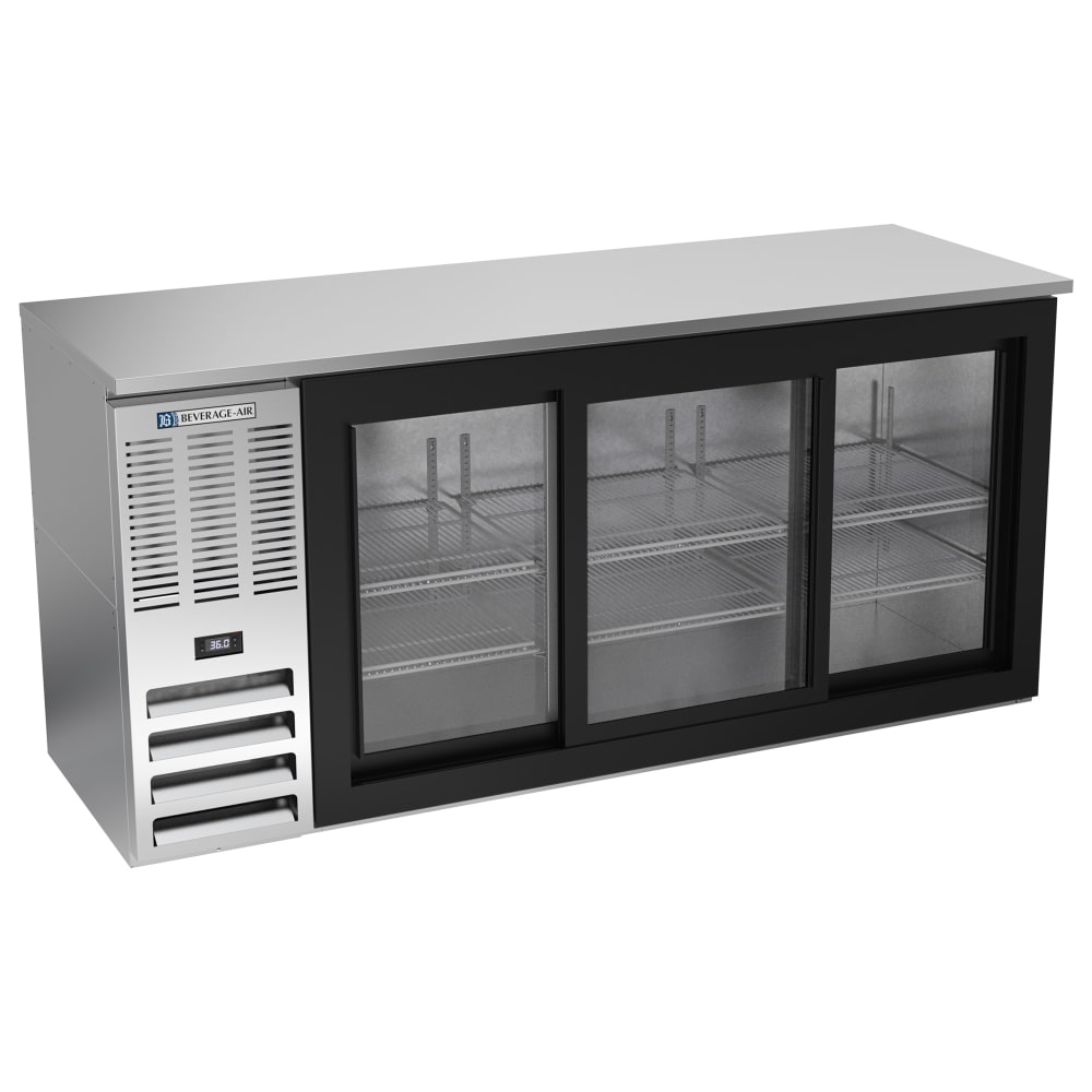 Beverage-Air BBN72HC-GS-S 72" Bar Refrigerator - 3 Sliding Glass Doors, Stainless, 115v
