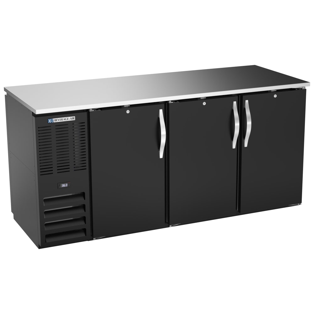 Beverage-Air BBN72HC-PT-B 72" Bar Refrigerator - 6 Swinging Solid Doors, Black, 115v