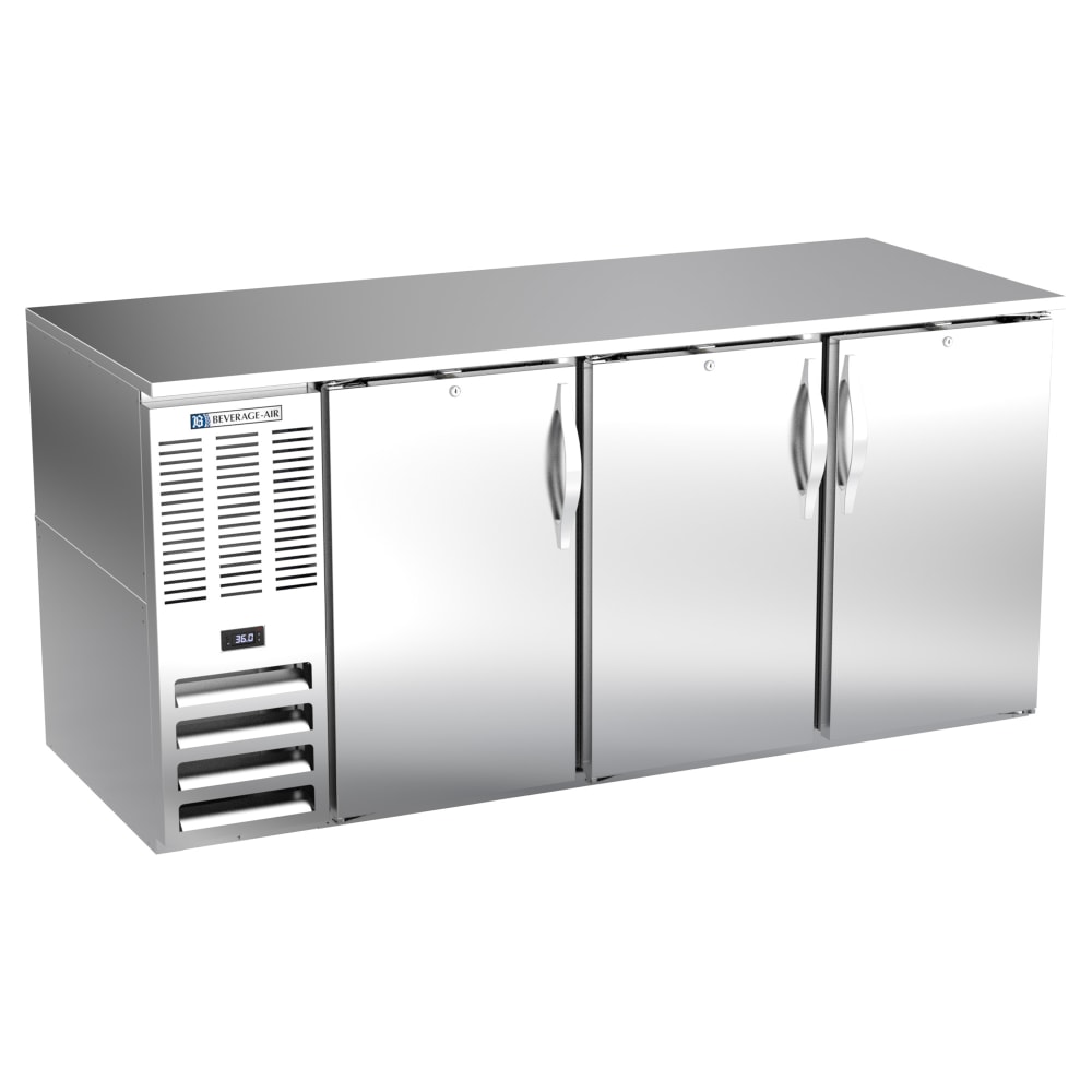 Beverage-Air BB72HC-S 72" Bar Refrigerator - 3 Swinging Solid Doors, Stainless, 115v