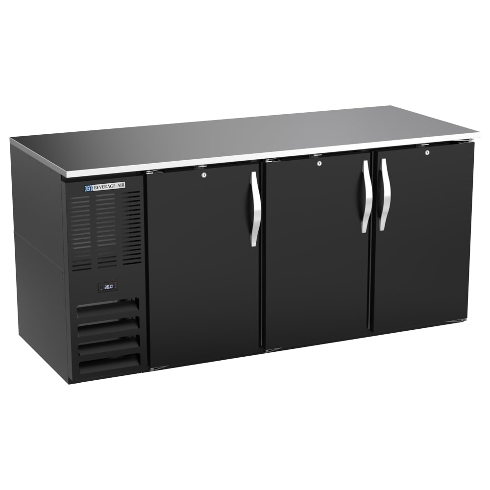 Beverage-Air BB72HC-B 72" Bar Refrigerator - 3 Swinging Solid Doors, Black, 115v