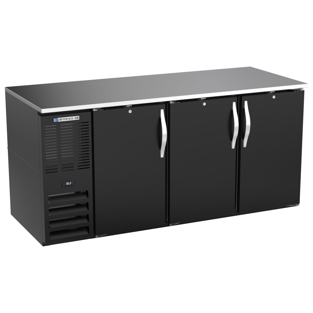 Beverage-Air BB72HC-F-B 72" Bar Refrigerator - 3 Swinging Solid Doors, Black, 115v