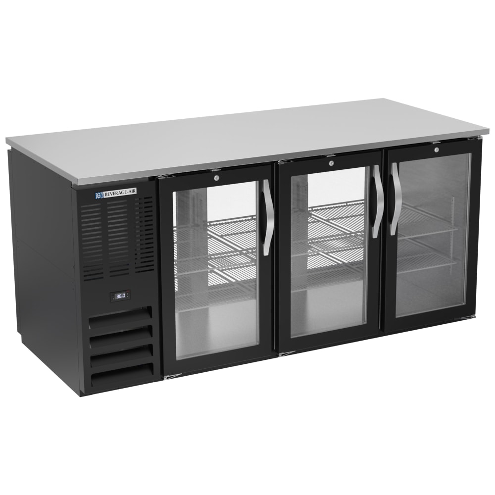 Beverage-Air BB72HC-FG-PT-B 72" Pass Thru Bar Refrigerator - 6 Swinging Glass Doors, Black, 115v