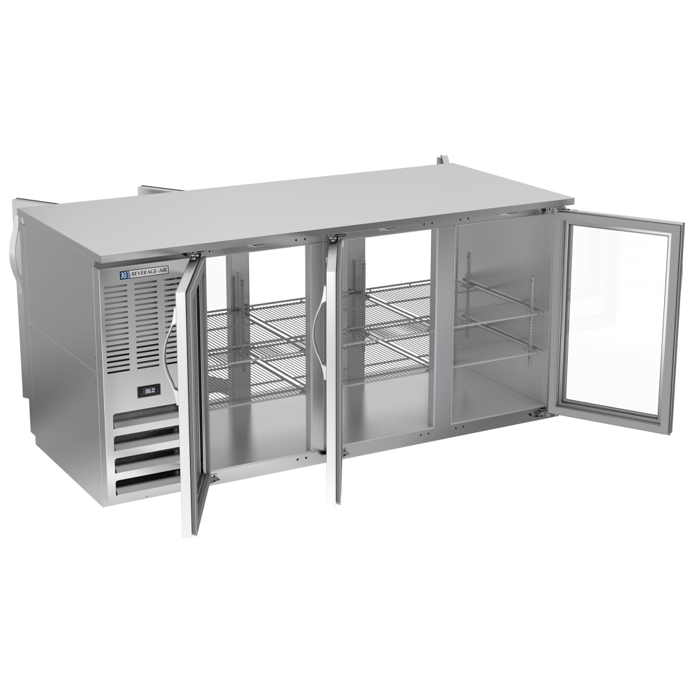 Beverage-Air BB72HC-FG-PT-S 72" Pass Thru Bar Refrigerator - 6 Swinging Glass Doors, Stainless, 115v