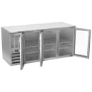 Beverage-Air BB72HC-FG-S 72" Bar Refrigerator - 3 Swinging Glass Doors, Stainless, 115v thumbnail 2