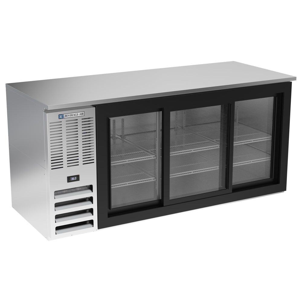 Beverage-Air BB72HC-F-GS-S 72" Bar Refrigerator - 3 Sliding Glass Doors, Stainless, 115v