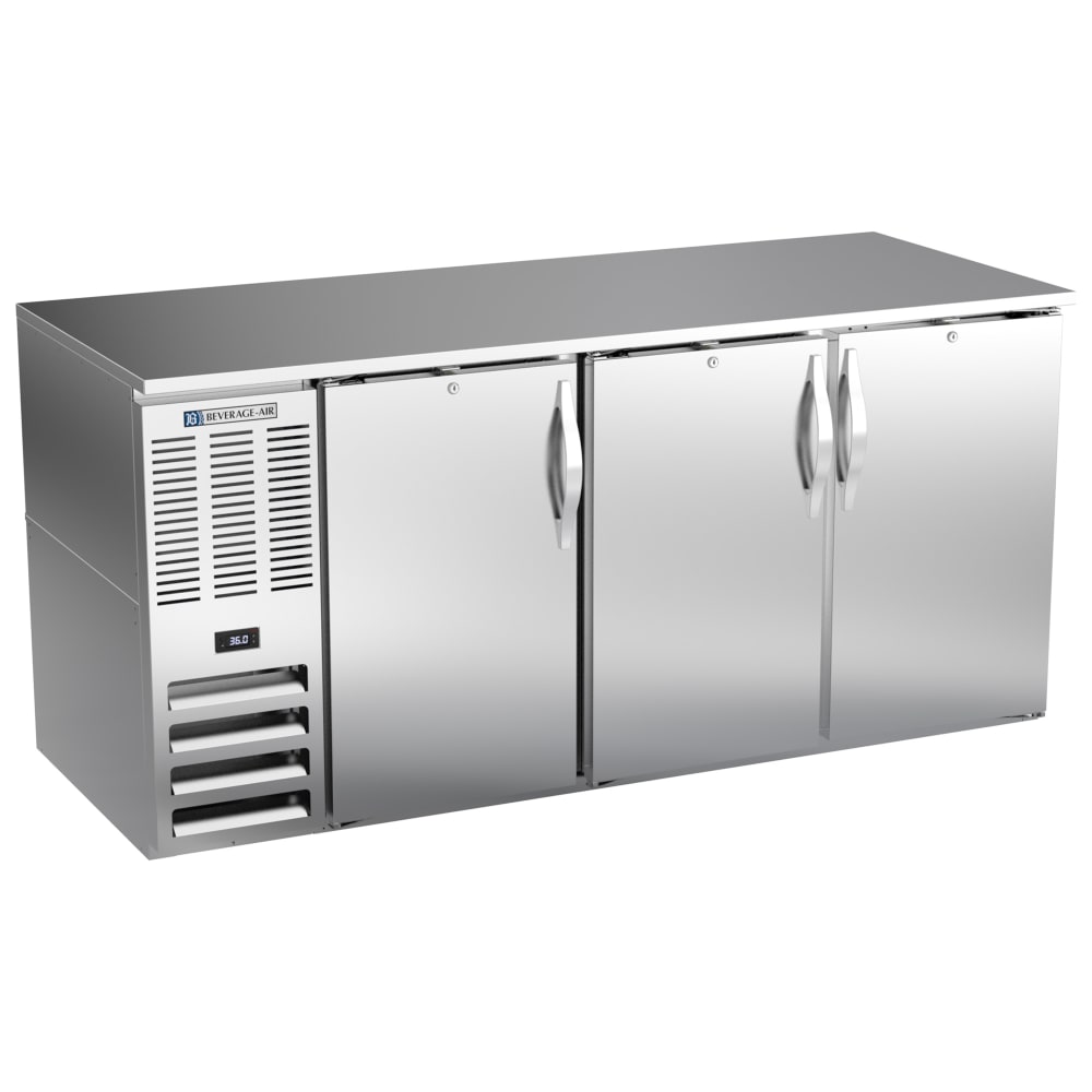 Beverage-Air BB72HC-F-S 72" Bar Refrigerator - 3 Swinging Solid Doors, Stainless, 115v