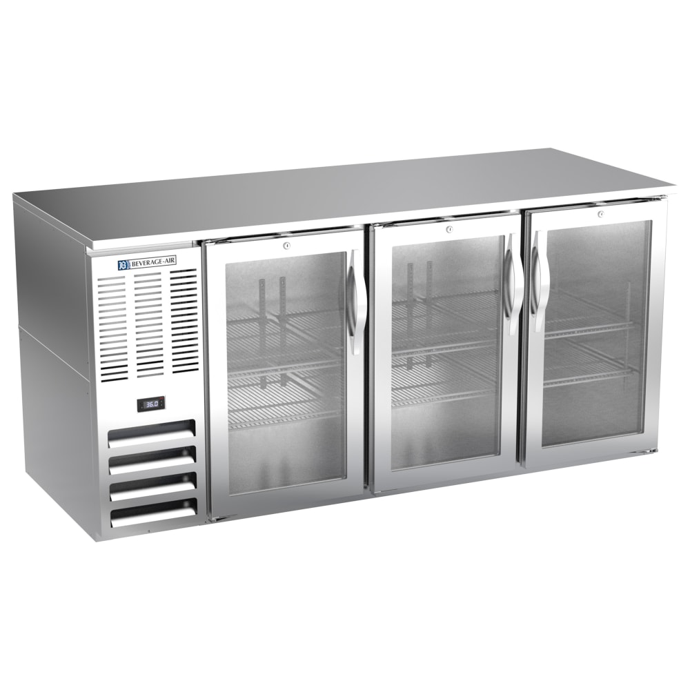 Beverage-Air BB72HC-G-S 72" Bar Refrigerator - 3 Swinging Glass Doors, Stainless, 115v