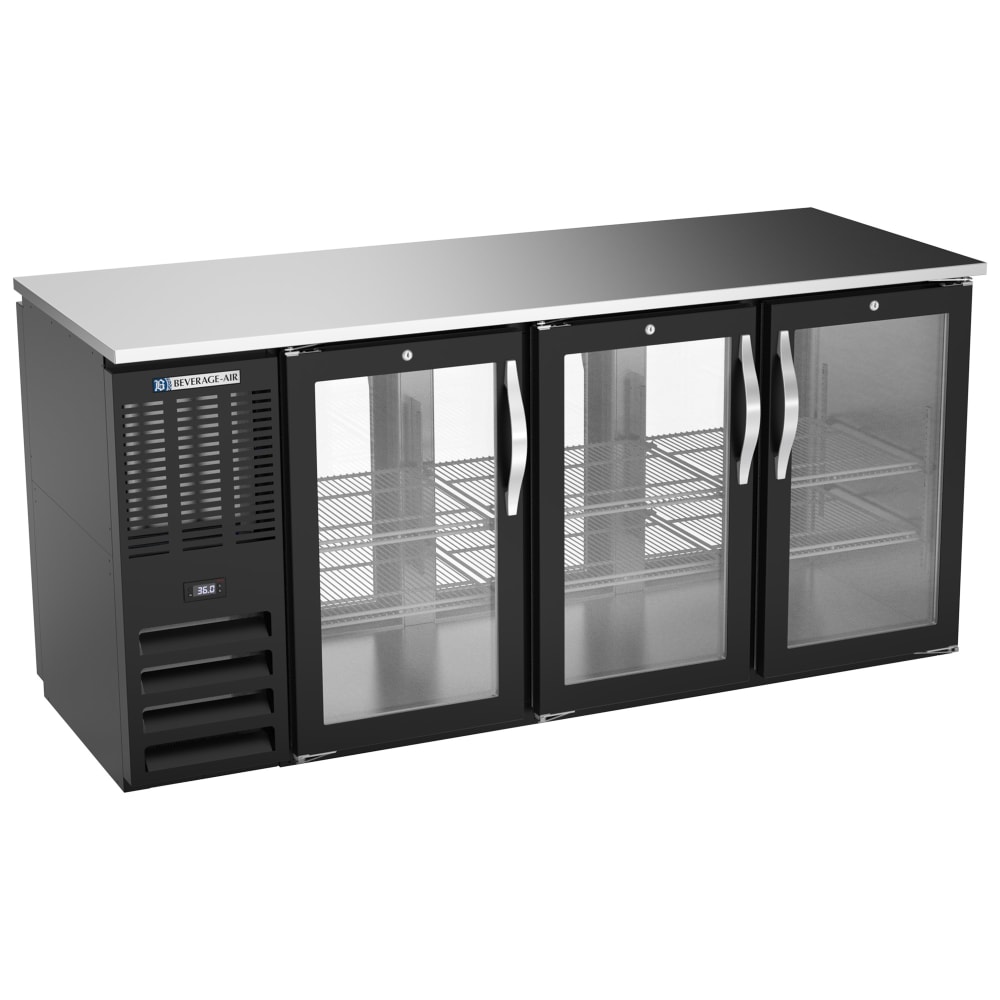 Beverage-Air BBN72HC-F-GS-PT-B 72" Pass Thru Bar Refrigerator - 6 Sliding Glass Doors, Black, 115v