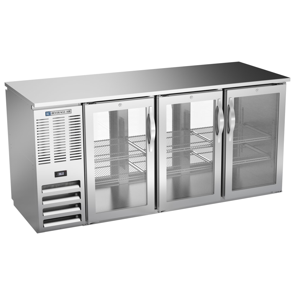 Beverage-Air BBN72HC-F-GS-PT-S 72" Pass Thru Bar Refrigerator - 6 Sliding Glass Doors, Stainless, 115v