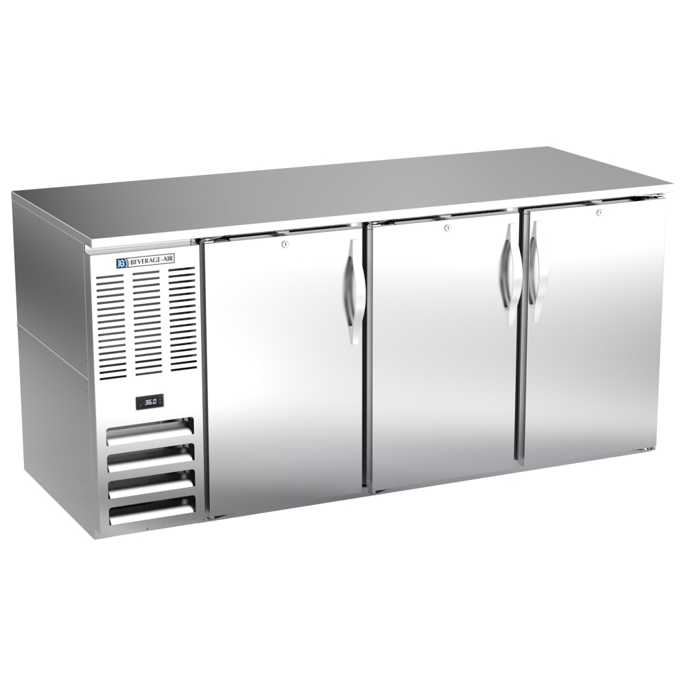 Beverage-Air BB72HC-S 72" Bar Refrigerator - 3 Swinging Solid Doors, Stainless, 115v