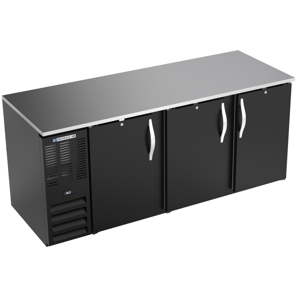 Beverage-Air BB78HC-B 79" Bar Refrigerator - 3 Swinging Solid Doors, Black, 115v
