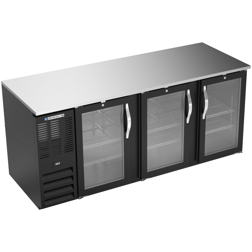 Beverage-Air BB78HC-G-B 79" Bar Refrigerator - 3 Swinging Glass Doors, Black, 115v
