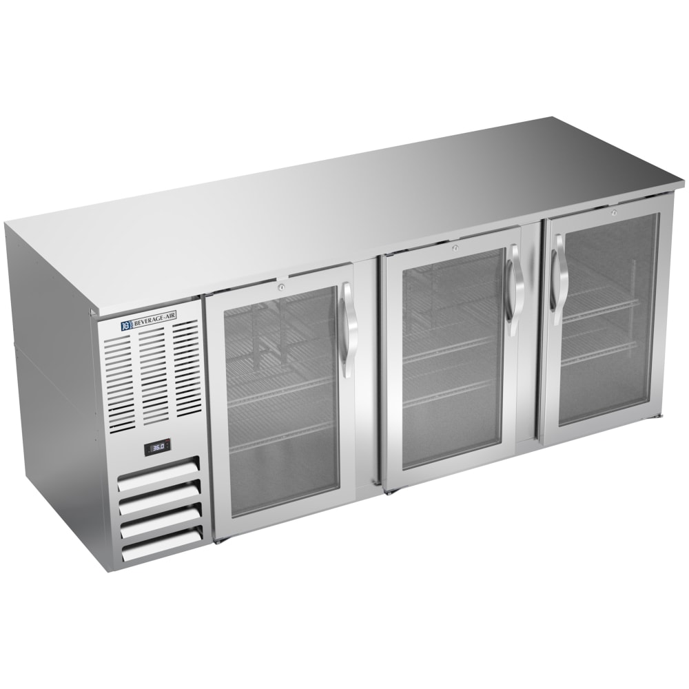 Beverage-Air BB78HC-G-S 79" Bar Refrigerator - 3 Swinging Glass Doors, Stainless, 115v