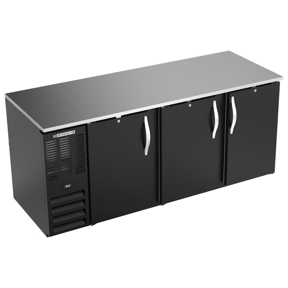 Beverage-Air BB78HC-B 78" Bar Refrigerator - 3 Swinging Solid Doors, Black, 115v