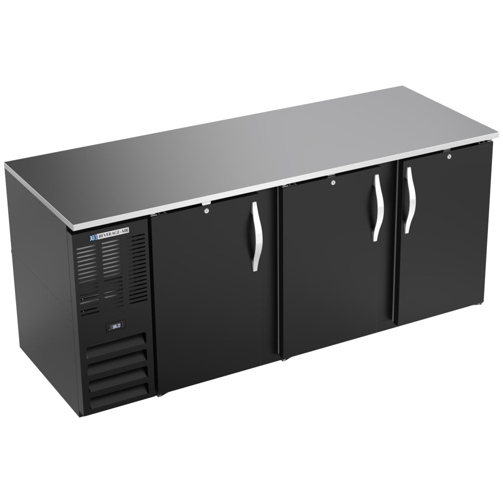 Beverage-Air BB78HC-F-B 78" Bar Refrigerator - 3 Swinging Solid Doors, Black, 115v